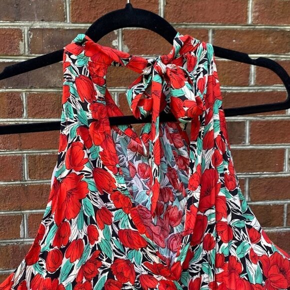 Women's Sleeveless Halter Backless Floral Print Ruffle Mini Short Dress, Small - Picture 8 of 9